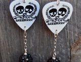 Green Day Guitar Pick Earrings with Black Rhinestone Studded Bead Dangles