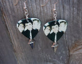 Green Day Group Picture Guitar Pick Earrings with Spike Charm Dangles