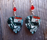 Green Day American Idiot Saint Jimmy Guitar Pick Earrings with Red Swarovski Crystals