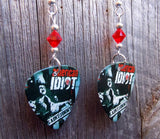 Green Day American Idiot Saint Jimmy Guitar Pick Earrings with Red Swarovski Crystals