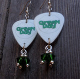 Green Day Guitar Pick Earrings with Green Swarovski Crystal Dangles