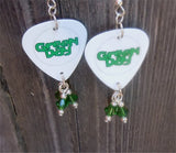 Green Day Guitar Pick Earrings with Green Swarovski Crystal Dangles