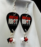 Green Day American Idiot Guitar Pick Earrings with Swarovski Crystal Dangles