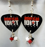 Green Day American Idiot Guitar Pick Earrings with Swarovski Crystal Dangles