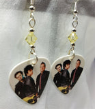 Green Day Group Picture Guitar Pick Earrings with Pale Yellow Swarovski Crystals