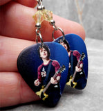 Billie Joe Armstrong Green Day Guitar Pick Earrings with Pale Yellow Swarovski Crystals