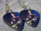 Billie Joe Armstrong Green Day Guitar Pick Earrings with Pale Yellow Swarovski Crystals