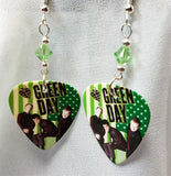 Green Day American Idiot Video Guitar Pick Earrings with Green Swarovski Crystals