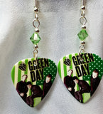 Green Day American Idiot Video Guitar Pick Earrings with Green Swarovski Crystals