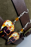 Green Day Group Picture with Fire Guitar Pick Earrings with Fire Opal Swarovski Crystals