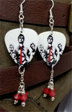 Green Day Illustrated Group Picture Guitar Pick Earrings with Opaque Red Swarovski Crystal Dangles