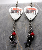 Green Day American Idiot White Guitar Pick Earrings with Stainless Steel Star Charm and Swarovski Crystal Dangles
