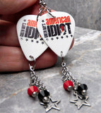 Green Day American Idiot White Guitar Pick Earrings with Stainless Steel Star Charm and Swarovski Crystal Dangles