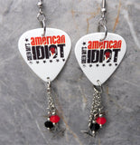 Green Day American Idiot White Guitar Pick Earrings with Stainless Steel Star Charm and Swarovski Crystal Dangles