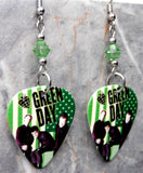 Green Day American Idiot Video Guitar Pick Earrings with Green Swarovski Crystals