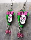 Green Day Uno Guitar Pick Earrings with Pink Swarovski Crystal Dangles