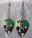 Green Day American Idiot Video Guitar Pick Earrings with Green Swarovski Crystals