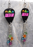 Green Day Guitar Pick Earrings with Swarovski Crystal Dangles