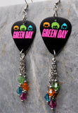 Green Day Guitar Pick Earrings with Swarovski Crystal Dangles