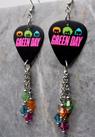 Green Day Guitar Pick Earrings with Swarovski Crystal Dangles