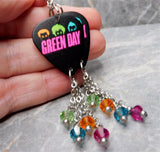 Green Day Guitar Pick Earrings with Swarovski Crystal Dangles