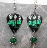 Green Day Guitar Pick Earrings with Green Swarovski Crystal Dangles