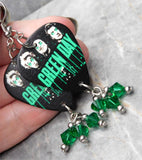 Green Day Guitar Pick Earrings with Green Swarovski Crystal Dangles