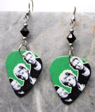 Green Day Guitar Pick Earrings with Black Swarovski Crystals