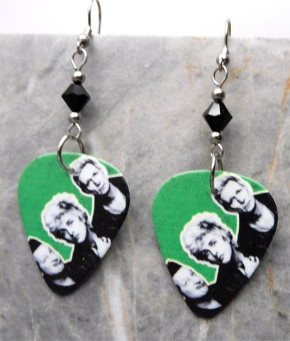 Green Day Guitar Pick Earrings with Black Swarovski Crystals