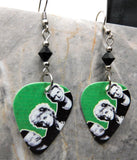 Green Day Guitar Pick Earrings with Black Swarovski Crystals