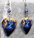 Color Rich Hippopotamus Guitar Pick Earrings with Burgundy ABx2 Swarovski Crystals