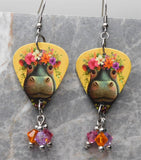 Hippopotamus With A Flower Crown Guitar Pick Earrings with Swarovski Crystal Dangles