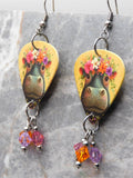 Hippopotamus With A Flower Crown Guitar Pick Earrings with Swarovski Crystal Dangles