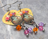 Hippopotamus With A Flower Crown Guitar Pick Earrings with Swarovski Crystal Dangles