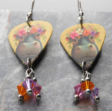 Hippopotamus With A Flower Crown Guitar Pick Earrings with Swarovski Crystal Dangles