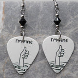 I'm Fine Drowning Hand Guitar Pick Earrings with Black Swarovski Crystals