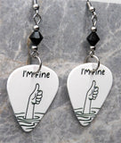 I'm Fine Drowning Hand Guitar Pick Earrings with Black Swarovski Crystals