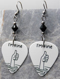 I'm Fine Drowning Hand Guitar Pick Earrings with Black Swarovski Crystals