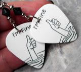 I'm Fine Drowning Hand Guitar Pick Earrings with Black Swarovski Crystals