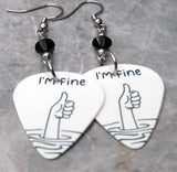 I'm Fine Drowning Hand Guitar Pick Earrings with Black Swarovski Crystals