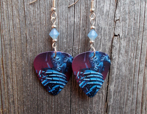 Iron Maiden Guitar Pick Earrings with Air Opal Swarovski Crystals