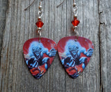 Iron Maiden A Real Live One Guitar Pick Earrings with Red Swarovski Crystals