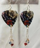 Iron Maiden Number of the Beast Guitar Pick Earrings with Swarovski Crystal Dangles