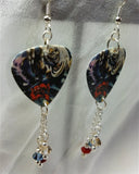 Iron Maiden Number of the Beast Guitar Pick Earrings with Swarovski Crystal Dangles