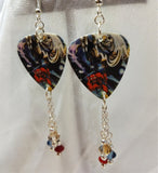 Iron Maiden Number of the Beast Guitar Pick Earrings with Swarovski Crystal Dangles