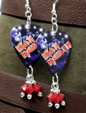 Iron Maiden Guitar Pick Earrings with Opaque Red Swarovski Crystal Dangles