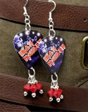 Iron Maiden Guitar Pick Earrings with Opaque Red Swarovski Crystal Dangles