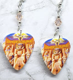 Iron Maiden Powerslave Guitar Pick Earrings with Golden Shadow Swarovski Crystals