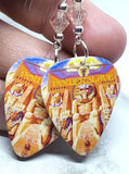 Iron Maiden Powerslave Guitar Pick Earrings with Golden Shadow Swarovski Crystals