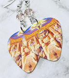 Iron Maiden Powerslave Guitar Pick Earrings with Golden Shadow Swarovski Crystals